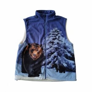 Trail Crest Men's Fleece w' Sherpa Lining Vest w' Bear & Trees Scene XL